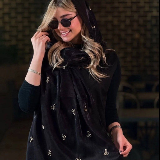  شال کوپرا گلدوزی پاپیون مشکی